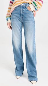 Jeans da donna 2024 Pantaloni larghi a gamba dritta a vita alta da donna all'inizio della primavera Pantaloni in denim effetto invecchiato