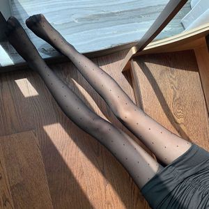 Small round dot jacquard stockings sexy black silk pure desire wave dot thin spring/summer bottom socks white silk Lolita female JK