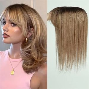 Toppers 100% Remy Human Hair Toppers Hair Pieces For Women Light Brown Women Topper with Bang Silk Base Clip In Topper For Thinning Hair