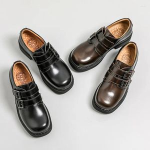 Kleidschuhe, trendige Doppelschnalle, dicke Sohlen, Low-Top-Damen-Oxfords, College-Stil, japanische Damen, lässig, einzelne Brogues, Schuhpumps