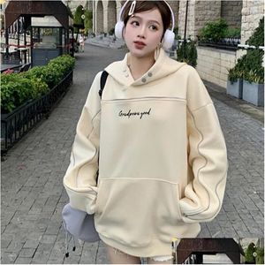 Damen Hoodies Sweatshirts Y2K Kleidung Beige Brief gedruckt Kapuze langärmelig Herbst Baggy Top Freizeit Streetwear Plovers Hoodie Dro Otk0P