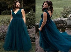 Mörkblå aftonklänningar Modern A Line V Neck Sexig Backless Summer Garden Maid of Honor Bridesmaid Dress Party Occed Gowns Plu3753732