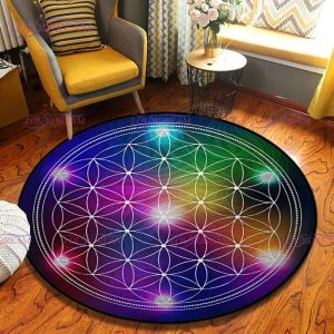 Slippers Geometric Symbols Flower of Life Round Rug Sacred Geometry Decor Rug Spiritual Carpet in Living Room Bedroom Non Slip Chair Mat