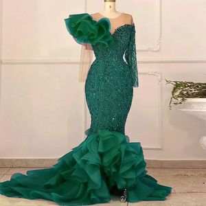 Aso Ebi Ebi Arabic Lace Green Sereia Prom Vestidos