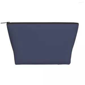 Cosmetic Bags Color Navy Blue Trapezoidal Portable Makeup Daily Storage Bag Case For Travel Toiletry Jewelry