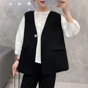 Women's Vests 2024 Women Spring Autumn V Neck Sleeveless Jackets Female Solid Loose Suit Vest Coat Ladies Casual Waistcoat W638