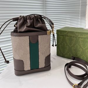 Mini borsa a secchiello alla moda di design di lusso con stampa vintage, borsa a tracolla monospalla portatile da donna, classica borsa retrò in pelle di alta qualità