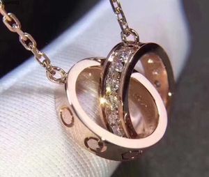 Ciondolo Collana di moda di lusso Designer di gioielli in argento sterling con doppio diamante Ciondolo in oro rosa con catena regalo