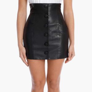 Leather Womens Pu Skirts with Button Pocket Grils Skirt Short Plus Size