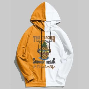 Mens Bone Hoodie Pineapple This Teacher Earned All of Summer Break Life Letter Printed Hoodie Cool Pineapple Sweatshirt Teachers' Day Clothing 749