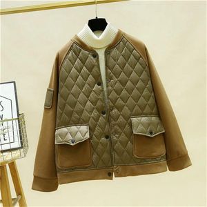 Women's Jackets Fashion Diamond Stand Collar Baseball Jacket With Down Cotton Clip And Thickened Warm Female Autumn Quilted Coats