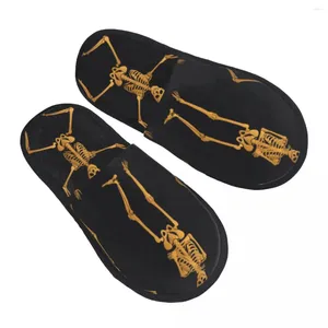 Slippers Winter Slipper Woman Man Fluffy Warm Dancing Golden Skeletons House Shoes