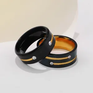 Pierścienie klastrowe 8 mm czarna czarna stal ze stali nierdzewnej Kobiet z rhinestone mężczyzn Hiphop Rock Ring Design unisex biżuteria na imprezę podarunkową WC032