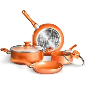 Köksredskap sätter 6-delade non-stick-uppsättningar krukor och kokkärl för matlagning-keramisk beläggning kastrulle stockpott med lock stekpanna koppar