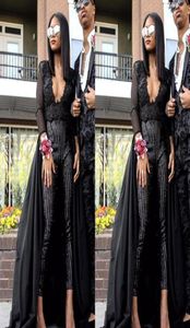 2019 Ucuz Siyah Tulumlar Balo Elbise Uzun Kollu Pageant Tatil Mezuniyet Giyim Akşam Partisi Elbise Özel Yapımı Plus Boyut5718814