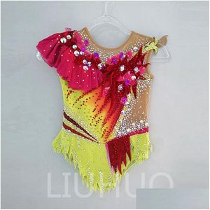 Vestidos de patinação Liuhuo Personalizar Cores Ginástica Rítmica Leotards Meninas Mulheres Competição Artística Desempenho Desgaste Cristais Yello Otcoe