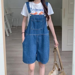 Shorts femininos estilo coreano oversized mulheres denim suspender verão na moda solta cintura alta perna larga macacão S-5xl