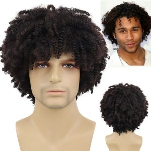 Perücken GNIMEGIL Synthetische Herren-Perücke, braun, kurzes Haar, lockige Perücken, männliche natürliche Haarschnitte, coole Colly-Afro-Perücke für Männer, Jungs, Kostüm-Perücken