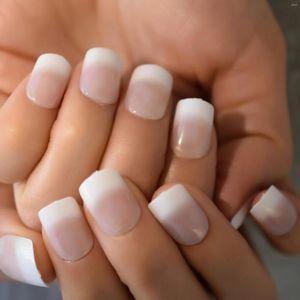 Unhas falsas quadradas diárias 24 peças decoração glamour francesa natural arte de unhas atacado prensa acrílica