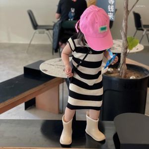 Abiti da ragazza Abito per bambini Girocollo a righe Slim dritto per bambini Abbigliamento da viaggio senza maniche casual per esterni dal design semplice