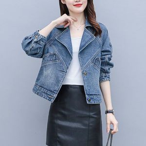 Denim casaco feminino estilo curto ins moda primavera e outono novo estilo pequeno terno estilo coreano casual jaqueta fina topo 230508