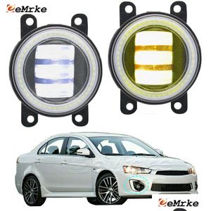 Luzes de nevoeiro do carro Eemrke Led Assembly 30W / 40W para Mitsubishi Lancer Gt Es Sport X com lente transparente Angel Eyes Drl luz de circulação diurna 1 Otcbd