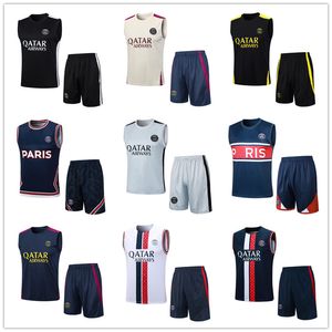 2023 2024 PSGEs Novo Homem Sem Mangas Shorts Tracksuit 23 24 Paris Futebol Treinamento Terno Futebol Jersey Uniforme Chandal Adulto Sportswear Sets