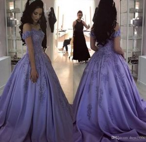 Lavendel kul klänning quinceanera klänningar älskling från axelapplikationerna satin söta 16 klänningar prom klänningar svep tåg9113299