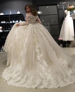 Vestido De Noiva Abiti musulmani Abito da ballo Senza spalline Manica lunga in pizzo Dubai Abito da spettacolo arabo Abito da sposa avorio Cheap4846241