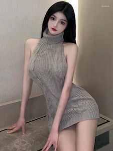 Casual Dresses Elegant Mature Hollow Sexy Out Gentle Fashion Dress Underwear Backless Sweater Hanging Neck Bed Temptation S140