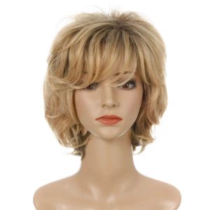 Chignon Short Blonde Synthetic Hair Wigs With Side Swept Bangs for Women Female Haircut Puffy Straight Natural wig