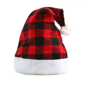 Party Decoration 2024 Christmas Decorations Hat Red Black Check Adult Single Layer Plush For Gift