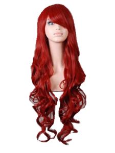 Wigs Cosplay Red Wig FeiShow Synthetic Long Curly Halloween Women Blue Hair Carnival Costume Cosplay Inclined Bangs Black Hairpiece