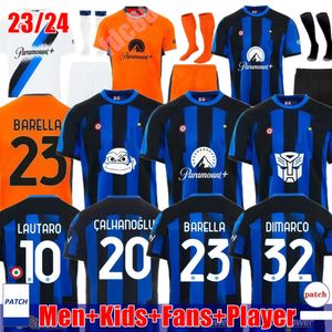 23 24 Futbol Formaları Milans Lautaro Thuram Kid Kit Maillot de Frattesi Final 2024 Maglie Futbol Gömlek Çocuk Üçüncü Özel Özel Inters Milans Futbol Giyim Seti