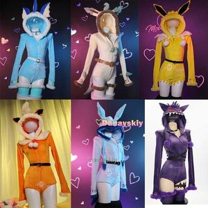 cosplay anime kostümleri buhar cosplay comen kadın seksi pazen kapşonlu sıkı kuyruk seti tavşan kız kaii peluş pijama sevimli tulumc24321