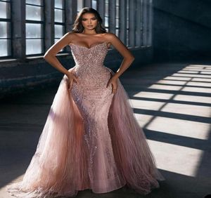 Rose Gold Ball Gown Wedding Dresses Bandeau Sequins Beaded Sexy Detachable Trailing Lace Satin Floor Length Custom Made Plus Size 7864341