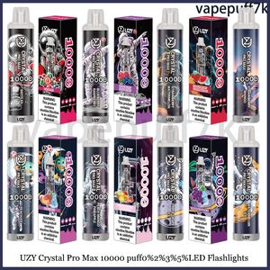 Uzy Crystal Pro max 10000 Puff 10k Puff Einwegvape 0% 2% 3% 5% Puff 10k 16 ml vorinstalliert 650 mAh wiederaufladbare elektronische Zigaretten Vape Stifte LED -Taschenlampen