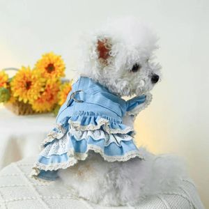 Hundebekleidung, Kuchenrock-Outfit, stilvolles Denim-Haustierkleid mit Ärmeln, Traktionsring, bequem für Hunde, modische Ausflüge