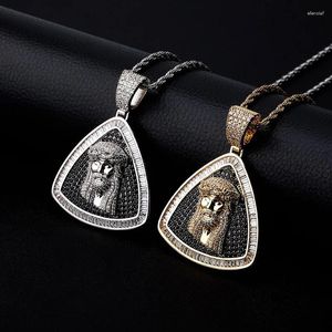 Pendant Necklaces Hip Hop Cubic Zirconia Paved Bling Iced Out Triangle Jesus Piece Pendants For Men Rapper Jewelry Drop