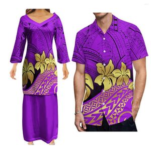 Sukienki imprezowe Niestandardowe oddychające damskie damno-dekoltowe sukienka z długim rękawem Puletasi Dwuczęściowe i polinezyjskie pasy do pary koszuli męskiej pary koszuli