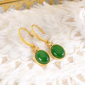 Kolczyki Dangle Oryginalne S925 Sterling Silver Natural Hetian Jade Green Ear Hook Ladies Kreatywna przystępna luksusowa moda