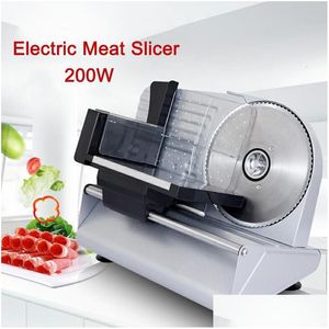 Ferramentas vegetais de frutas 200W Fatiador de carne elétrico Matic Corte de carne de carneiro rolo pão hine destacável faca de aço inoxidável Adjusta Dhvhl