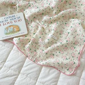 Quilts Wickeldecke aus Musselin im Vintage-Stil mit rosa Blumenmuster für Mädchen, Neugeborene, Baumwollgaze, Wickeldecke, Kinderwagenbezug, Babybettwäsche 240321