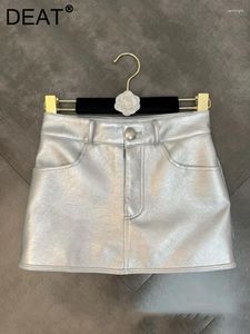 Юбки Трендовая юбка трапециевидной формы из искусственной кожи, женская свободная однотонная мини-юбка с высокой талией для отдыха, весна 2024, 11XX0536