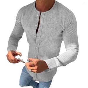 Camisas casuais masculinas oversized S-5XL homens gola redonda algodão linho manga longa blusa solta masculino sólido streetwear topos FYY-10739