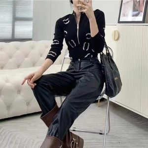 2024SS NYA DESIGNER Women's Knit Top Zipper Half High Neck T-shirt High-End Sexig Women's Top Long Sleeve 2 Color Luxury Fashion