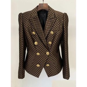 Abiti da donna Blazer Vintage Marrone Trendy Doppio petto Giacca jacquard Donna Chic Design Slim Fit Blazer formale Cappotto Primavera Au Otyab