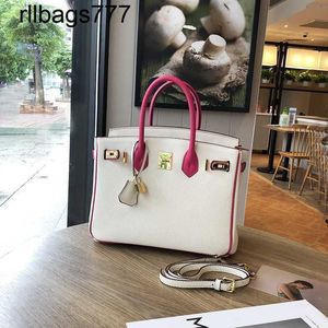 Äkta läder BK Vita handväskor Designer Rose Red Color Matching Sweet First Layer Cowhide Women's Fashion Handväska One Shoulder Messenger Handmade