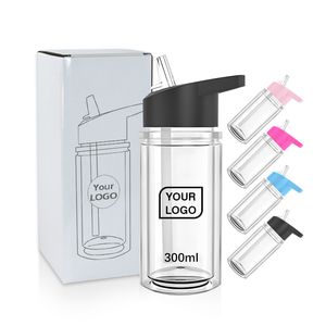 사전 드릴 10oz 300ml 스노우 글로브 플라스틱 어린이 텀블러 더블 벽으로 된 아크릴 컵 어린이를위한 DIY 반짝이 스포츠 물병 구멍 플러그 플러그 금식