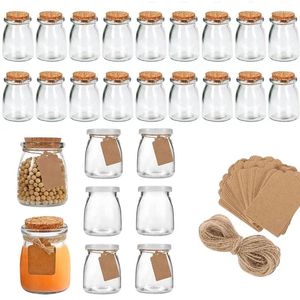 Vorratsflaschen 5 Stück 100/200 ml Glas Puddinggläser mit Korkdeckel Joghurtglasbehälter mit Anhängern und Seilen für Familienfeier DIY Honig